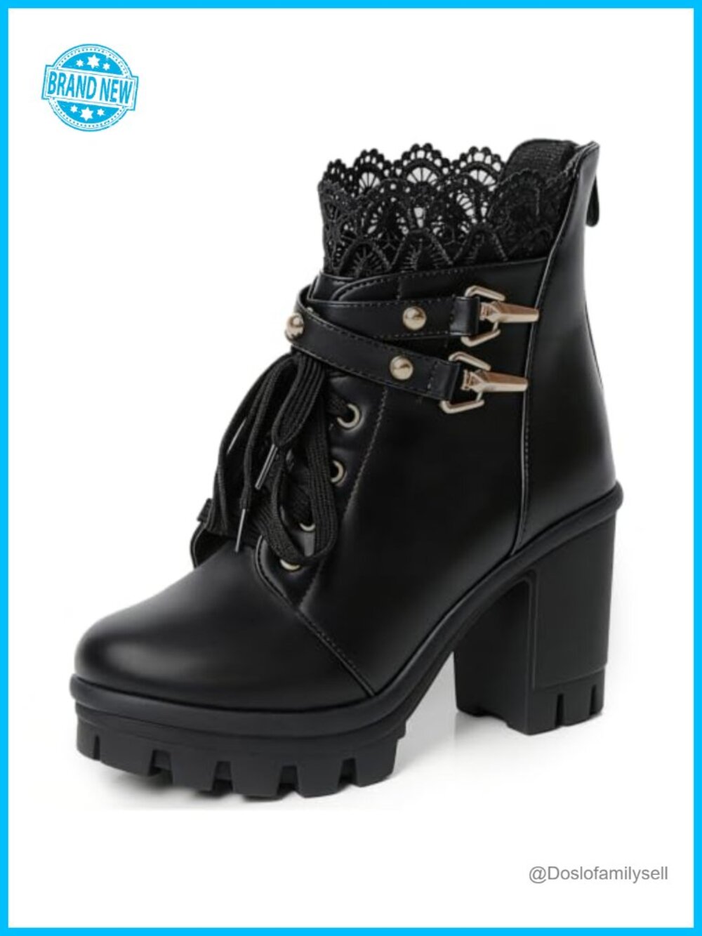 Chunky Platform Combat Booties with Buckle Rivets and Side Zipper